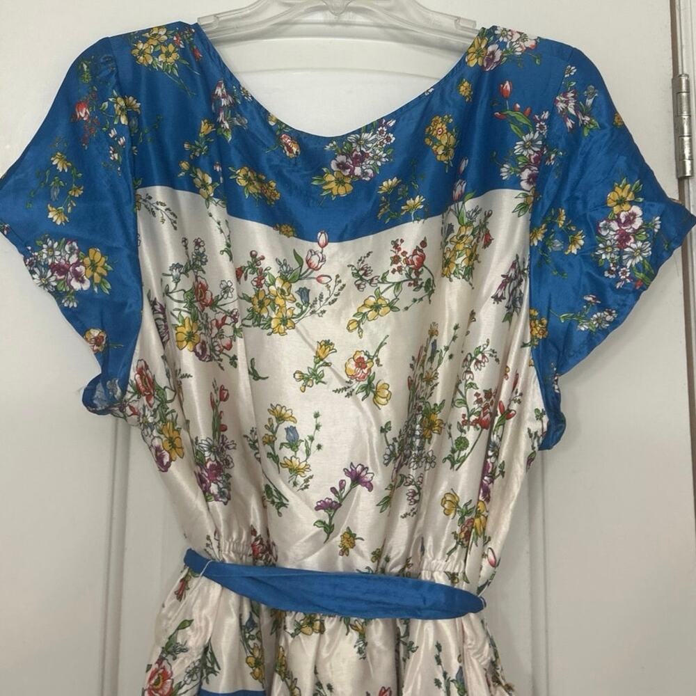 ModCloth Sunlit Reverie Floral Satin Scarf Print Dress Blue Cream 3X NWT Garden - Picture 11 of 15